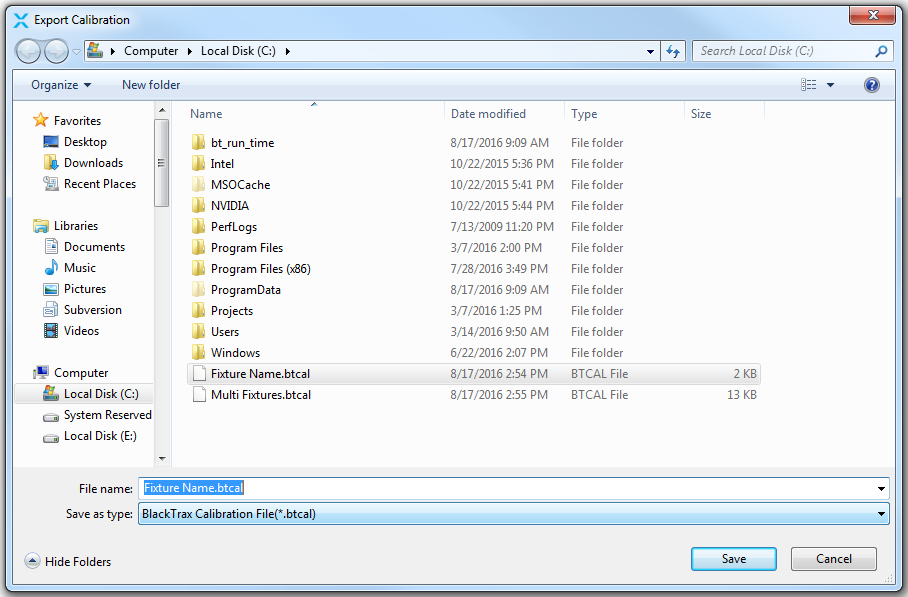 ExportCalibrationDataFolder